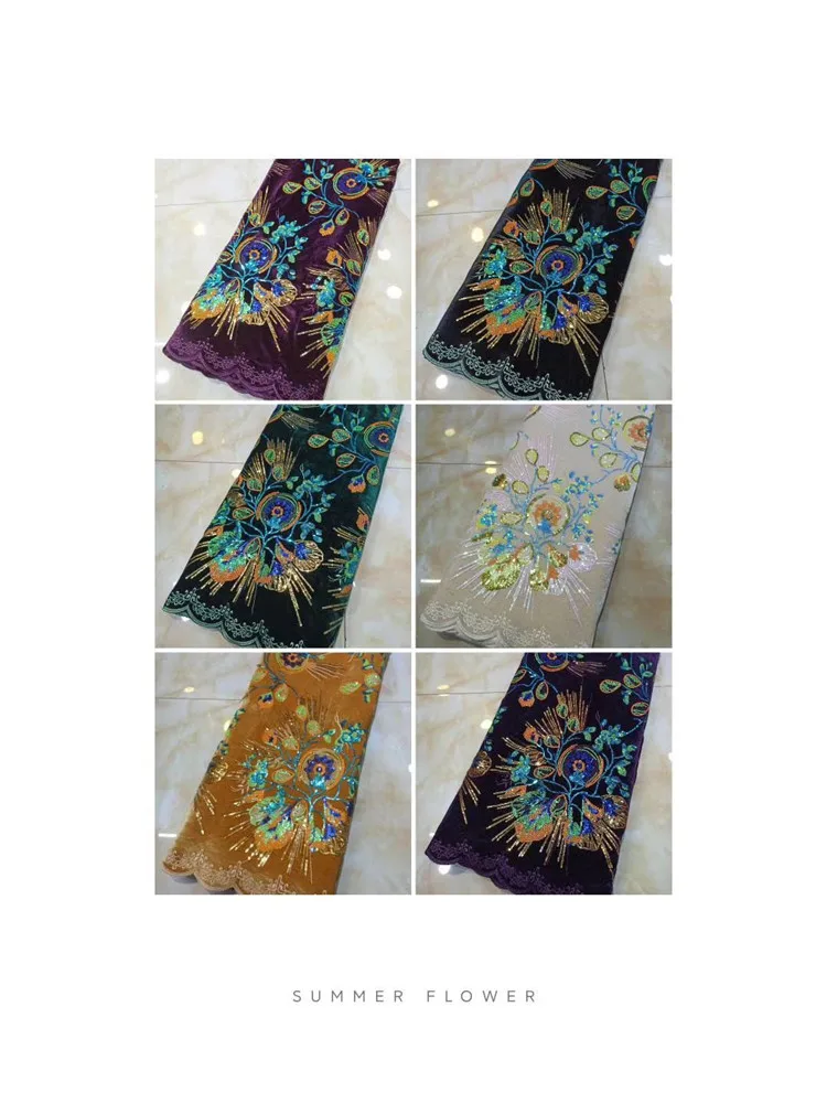 

Hot Sale African Lace Fabric 2020 High Quality Lace Velvet Lace With Sequins Nigerian Lace Fabrics For Wedding Dress