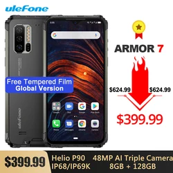 Смартфон Ulefone Armor 7, IP68/IP69K, Android 10,0, Helio P90 восемь ядер, 8 + 128 ГБ, тройная камера 48 МП, 5500 мАч, NFC