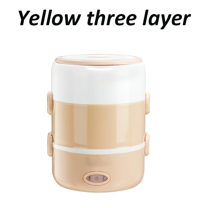 Yellow 3 Layers Электрическая рисоварка из нержавеющей стали 1,3л/2л 2/3 слоев Пароварка портативный еды тепловое Отопление Ланч-бокс контейнер для еды теплее - Цвет: Yellow 3 Layers