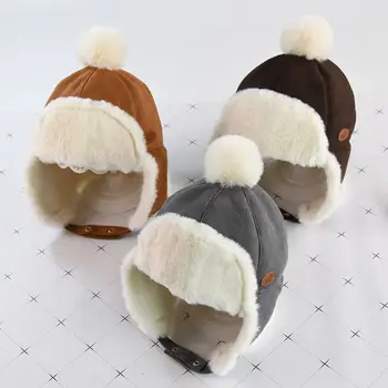 

Baby Children Lei Feng Hat Winter Boy Warm Hat Girl Deer Suede Earmuffs Baby Thickening Plush Cap Kids Beanies