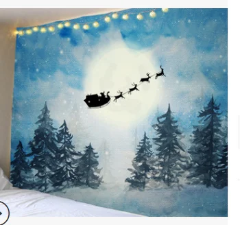 

New Year Wall Hanging Tapestry Merry Christmas Tree Reindeer Snowflake Forest Tapestry For Bedroom Living Room Dorm
