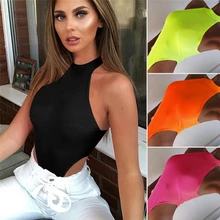 1PC Fluorescent green Romper it Leotard Blouse Sleeveless Tank Stretch Jumpsuit Slim Tops Hot selling PopularWomen Bodysu