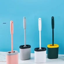 Silicone WC Toilet Brush Flat Head Flexible Soft Bristles Brush With Quick Drying Holder Set Cleaning Brush For WC Accessories