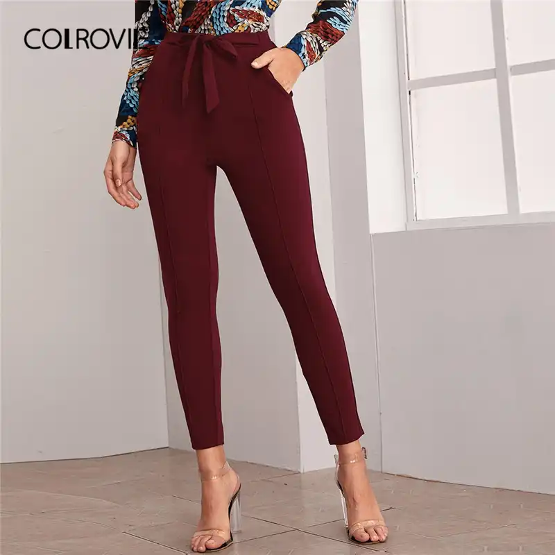 burgundy skinny trousers womens
