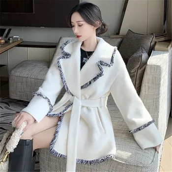 

New Arrival Autumn Women Loose Woolen Coat Winter Wide-waisted Oversize Thickened Wool Jacket Vintage Korean Warm Long Coats
