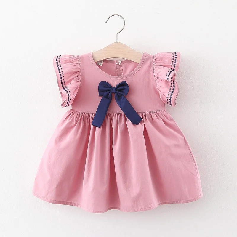 

New Baby Girl Dress Summer Girls Dresses Baby Girls Solid Summer Dress for Girls Cute Girl Sweet Embroidered Bow Dress