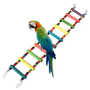 

Parrot Toy Swing RFID Blocking Pet Bird Cute Climb Flexible Funny Bridge Bite 10-stair Wooden Rainbow Ladder