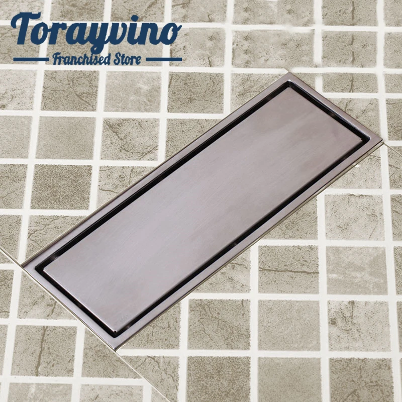 

Torayvino Bathroom floor Drains Rectangle Stainless Steel Bathroom long Strip Shower Floor Drain Strainer 300mm x 110mm size