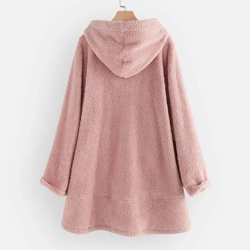 awesome 2019 Fashion Fluffy Coats Women's Windbreakers Winter Casual Long Sleeve Parka Female Button Outwea