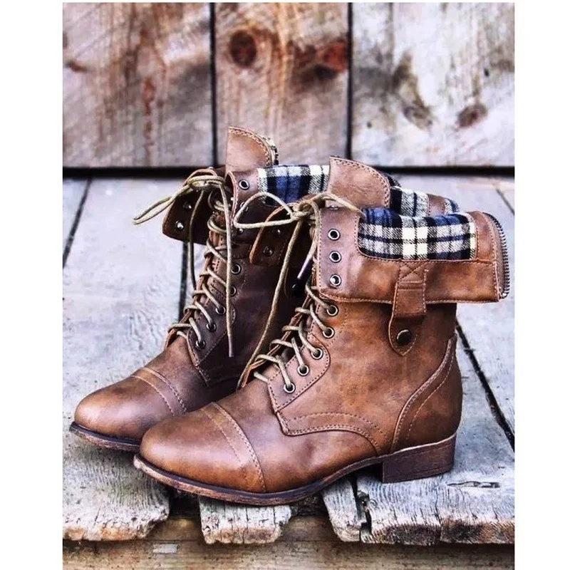 

17 Years Europe And America Large Size New Style Lace-up Martin Boots Flat Short Boots Multi-Wear