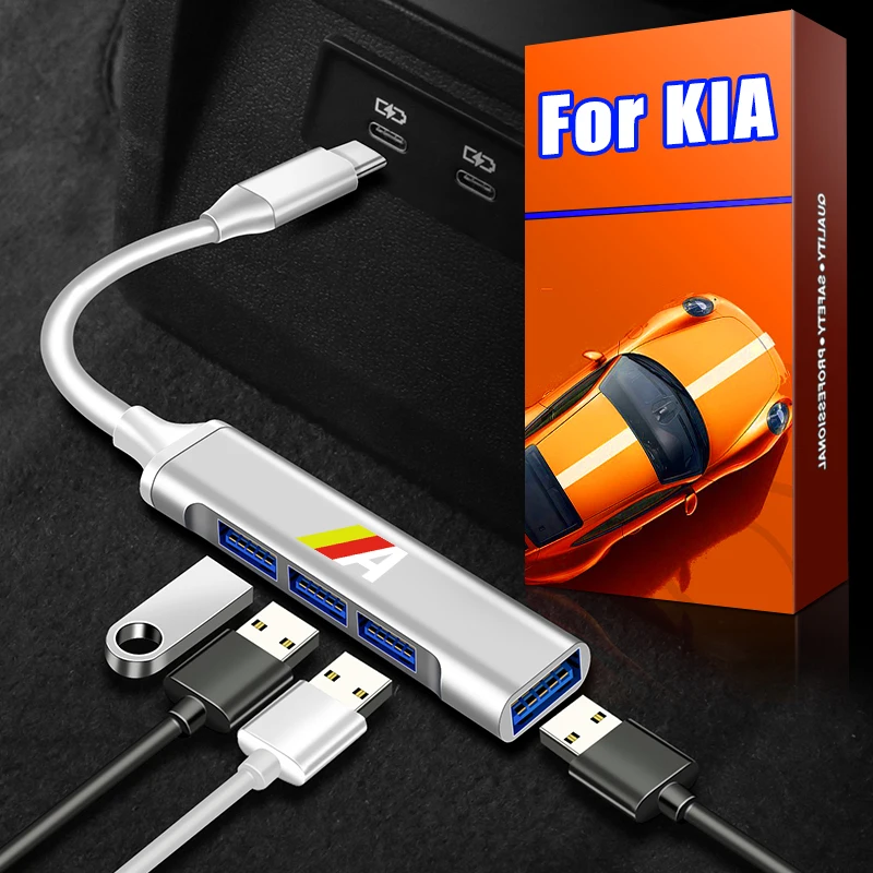 Hight Speed 4 Port USB Splitter Hub Socket Extension Adapter for Kia GT LINE ELANTRA Sportage Stinger KX5 K3 K4 K5 Rio 2 3 | Автомобили и