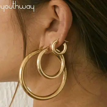 

22mm 29mm 50mm Huggie earrings Thick Gold Filled Brass Hoop Earrings Big large metal smooth earring Ladies Minimalist Jewelry