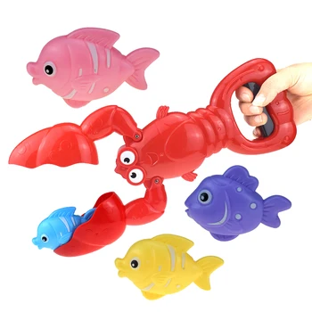 

Lobster Grabber Bath Tool for Boys Girls Lobster with Teeth with 4 Fishes Toy Interactive Fishing water toy Tool