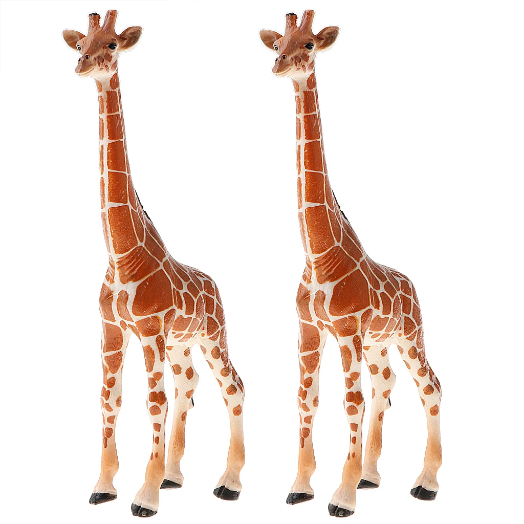 2pcs Realistic Giraffe Figurines, Plastic Wildlife Animal Figures, Easter Eggs Cake Toppers Birthday Gift