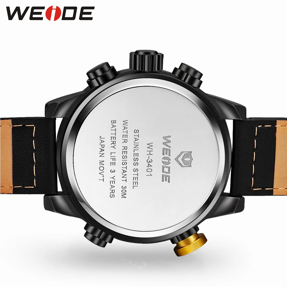 Мужские кварцевые часы WEIDE роскошные спортивные с двойным дисплеем кожаным