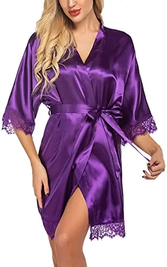Silk Bride Robes Monochrome Lace Satin Bridesmaid Gifts Women Sleepwear