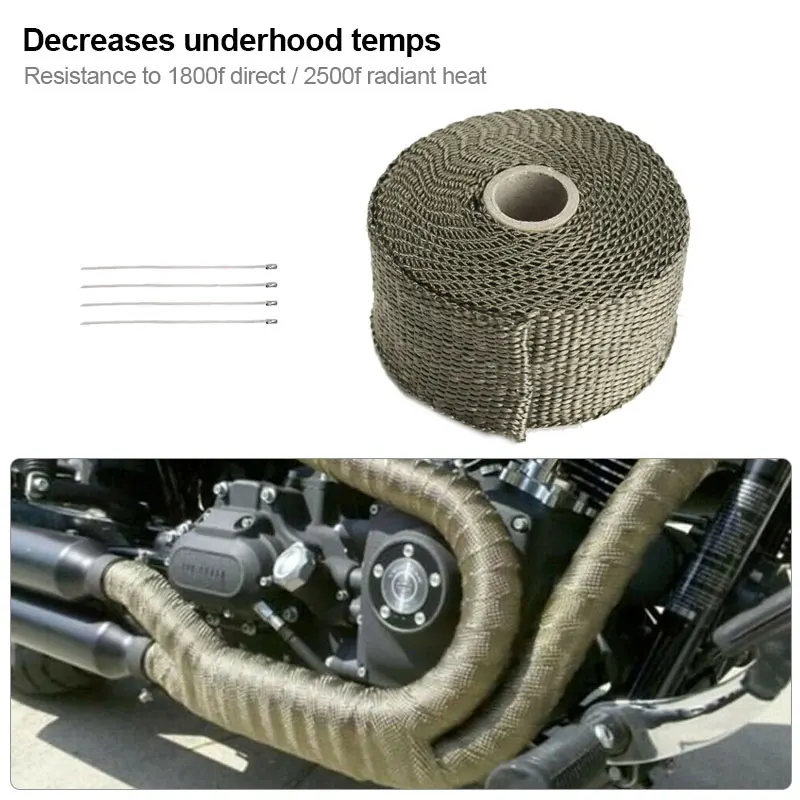 Titanium Manifold Exhaust Wrap Header Pipe Heat Turbo Insulation Tape 1" x 16FT+4 Ties fiberglass insulation tape