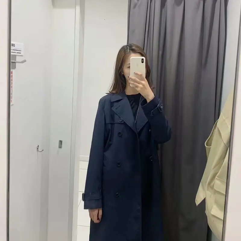 TVVOVVIN Autumn Three-colour Classic Autumn Long Fund Solid Color Match Belt Windbreaker Both Row Buckle Loose Coat Woman ZX128