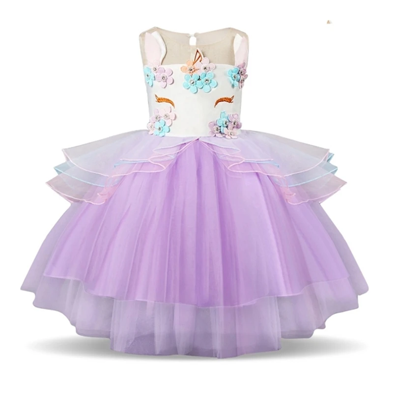 Unicorn Dress 6 Нарядное платье с единорогом для маленьких девочек; маскарадный костюм принцессы для девочек; детское праздничное платье-пачка; детская одежда с цветочным рисунком - Color: Unicorn Dress 6