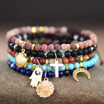 Women Charm Bracelets Natural Stones Gold Pendant Friendship Bracelets Fashion Yoga Bracelet Jewelry Gifts