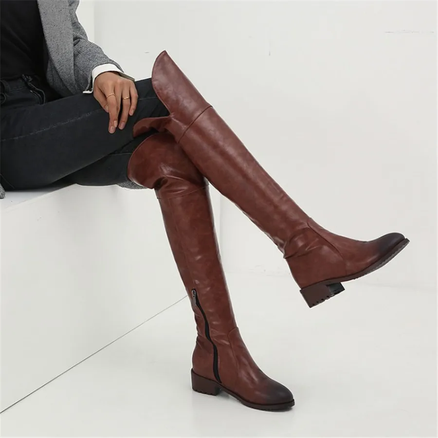 simple style winter thick with fashion boots round head short plush zipper rubber bottom over the knee boots women
