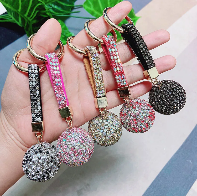 

Fancy&Fantasy New Strass Rhinestone High Quality Leather Strap Crystal Ball Car Keychain Charm Pendant Key Ring For Women