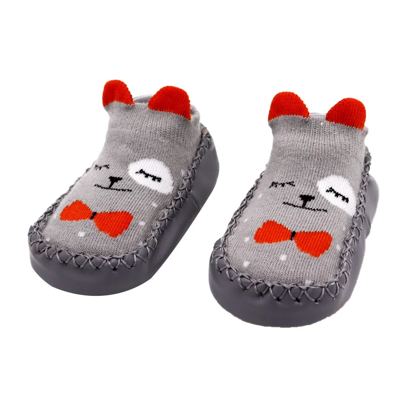 Cartoon Rubber Soles Baby Socks Newborn Anti-Slip Soft Sole Floor Socks Infant First Walker Shoes Fashion Short Shoes - Цвет: Light Gray