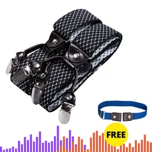 Черный и белый подтяжки для мужчин галстук-бабочка запонки носовой платок Набор сарафан в клетку с бесплатным подарочным эластичным поясом Barry. Wang