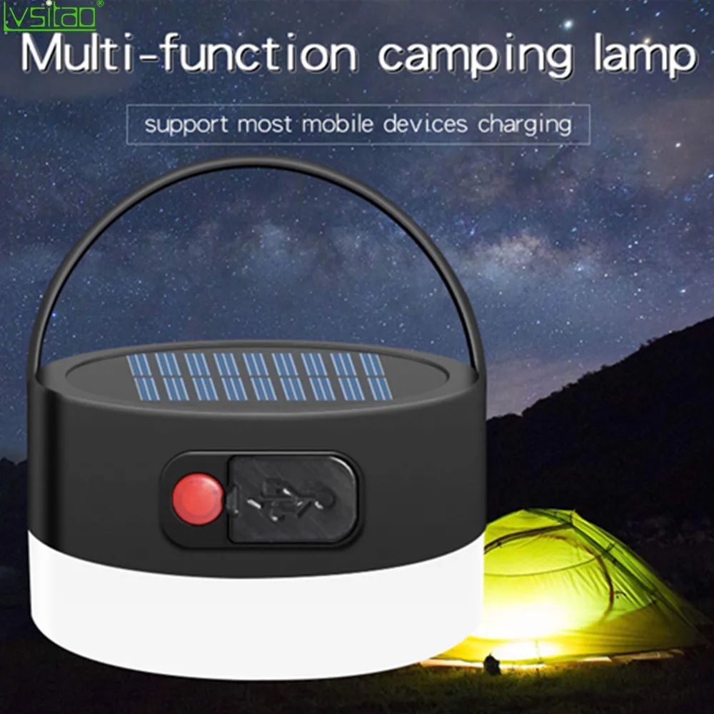 

Portable Outdoor Solar Camping Lamp with USB Mobile Charging multifunction waterproof 4 levels dimming solar tent lamp with hook