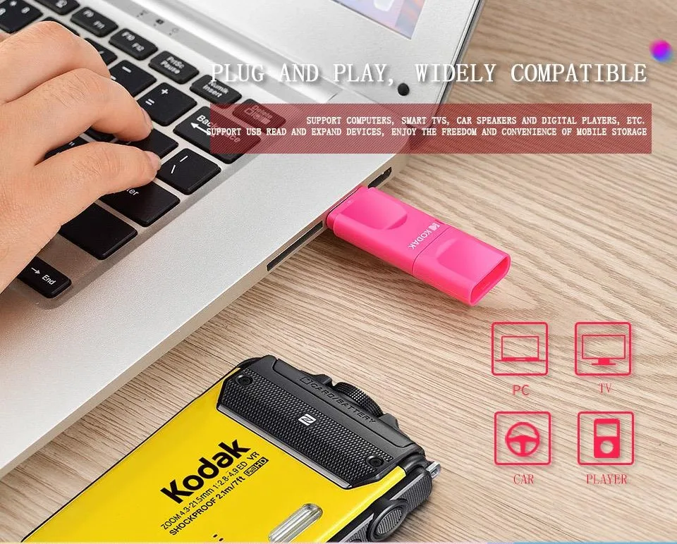 Kodak K232 USB 2,0 Мини Портативный U диск 16 Гб оперативной памяти, 32 Гб встроенной памяти, 64 ГБ USB флеш-накопитель Флешка красочные противоударный автомобиль U диск USB Стик
