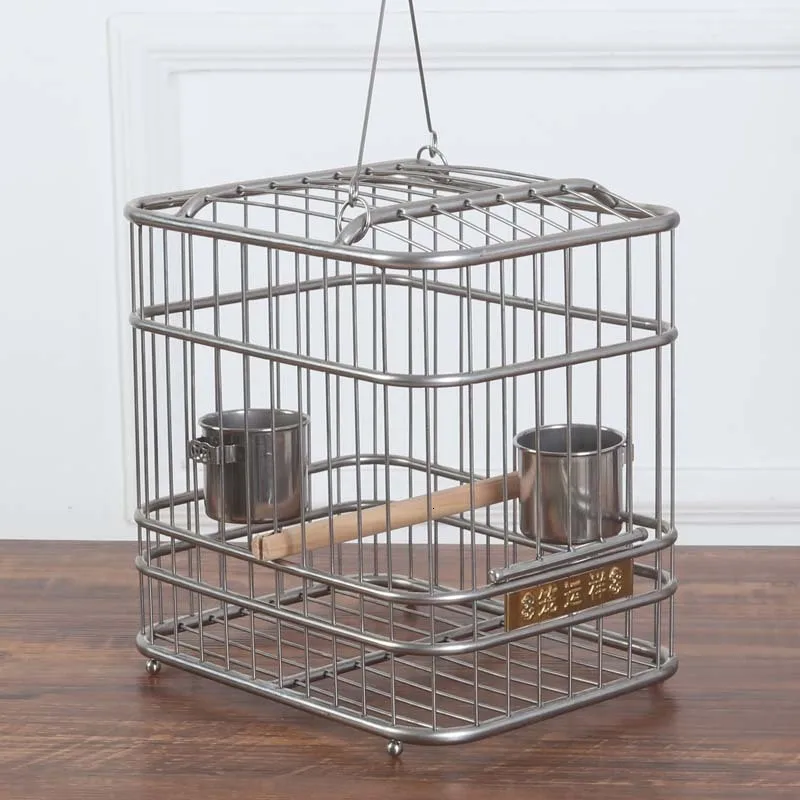 Stainless Steel Square Bird Cage Parrot Travel Carrier Perch 