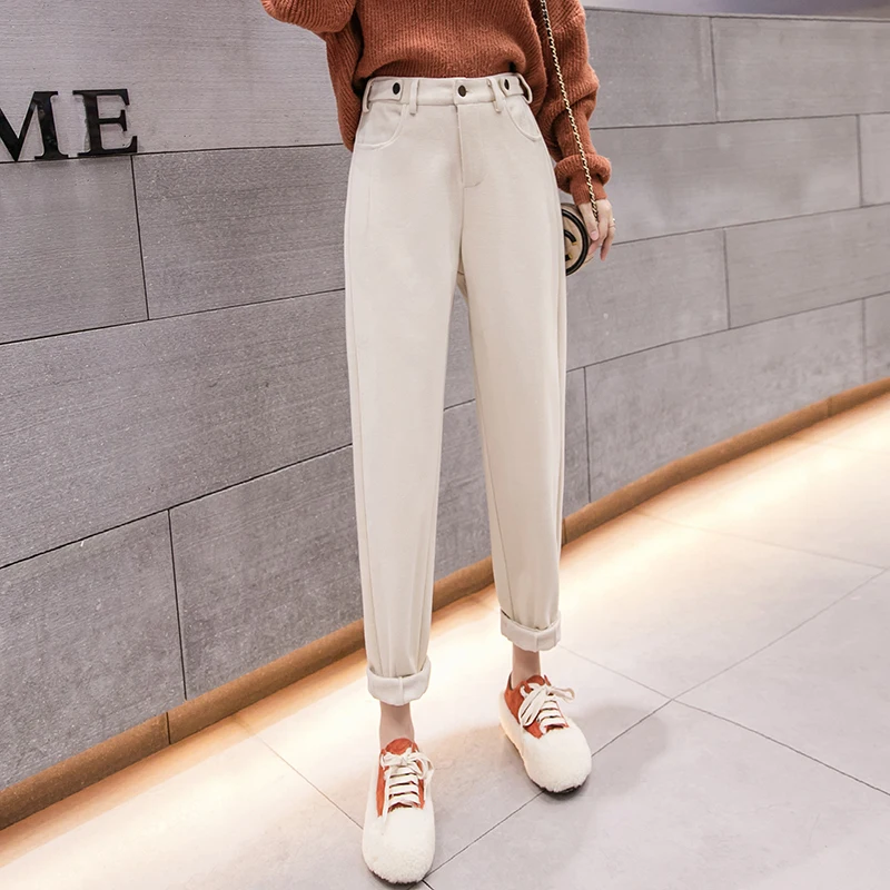 

Nine-Point Pants Women Autumn Winter black Oatmeal New Women's Pants Casual Loose Solid Color Harlan Pants Women Clothing 288A