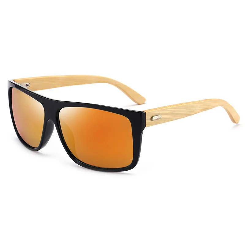 RBENN Ретро Мужские деревянные очки Женские бамбуковые солнцезащитные очки брендовый дизайн, квадратные винтажные очки для вождения мужские солнцезащитные очки De Sol UV400 - Цвет линз: Black Orange