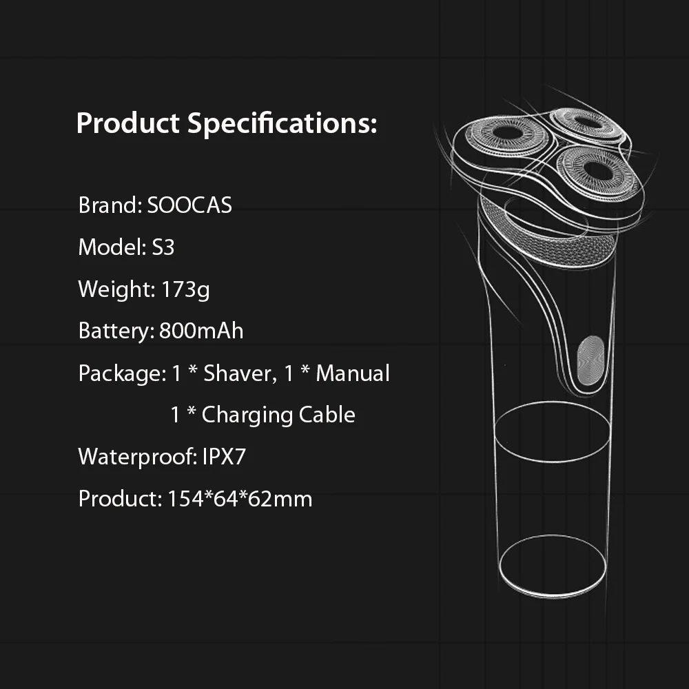 Для Xiaomi электрическая бритва Mijia SOOCAS S3 электробритва для сухого влажного бритья водонепроницаемые бритвы триммер для бороды для мужчин s