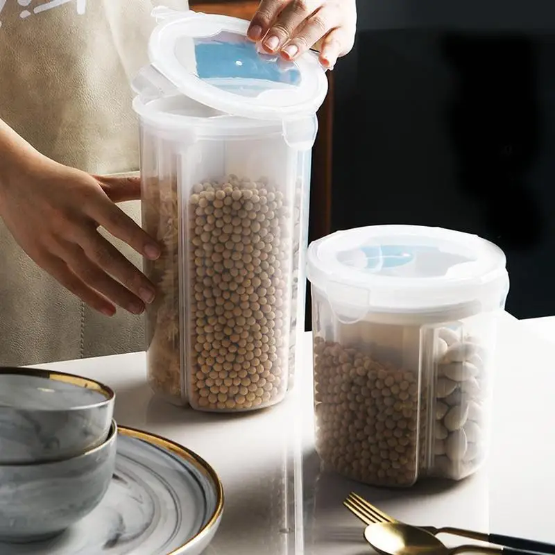 1 шт. рис бобы Stoarge Jar с крышкой уплотнения 4 решетки Холодильник сохранение пищи контейнер пластиковый кухонный ящик для хранения S/L