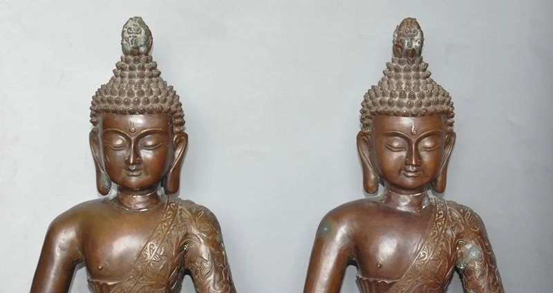 2" Китайский, буддийский из бронзы 3 Шакьямуни, татхагата Sambo Будды бессмертный статуя