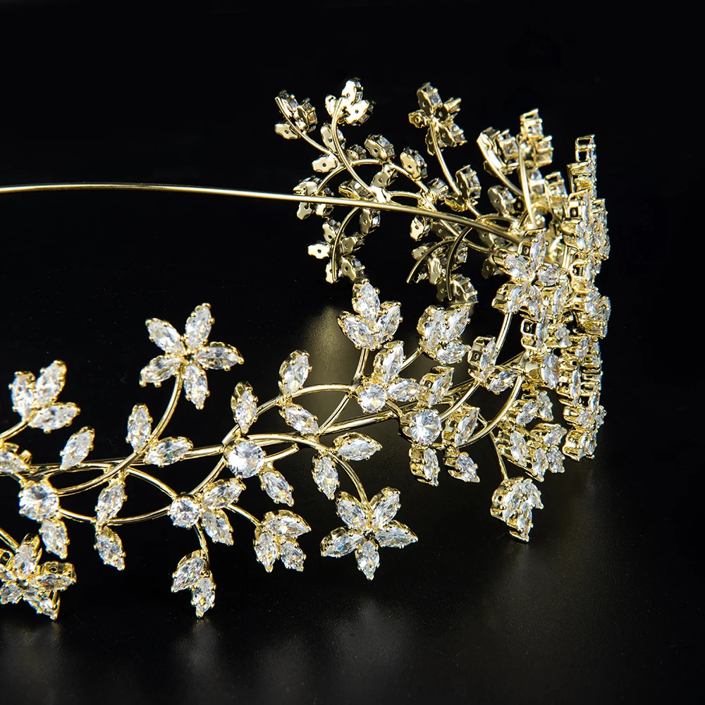 Fashion Bride Hair band Flowers Wedding Tiaras Zircon Women Hair Accessories Jewelry Headpiece Soft Luxury Barrettes Hairband
