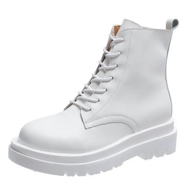 

2020 Autumn Women Boots Round Toes Soft Black Leather Motorcycle Boots Punk Gothic Shoes Combat White Leather Boots for Women
