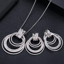 Janeklly, Трендовое свадебное ожерелье, серьги для женщин, аксессуары, полный кубический цирконий, наборы свадебных ювелирных изделий, pendientes mujer moda