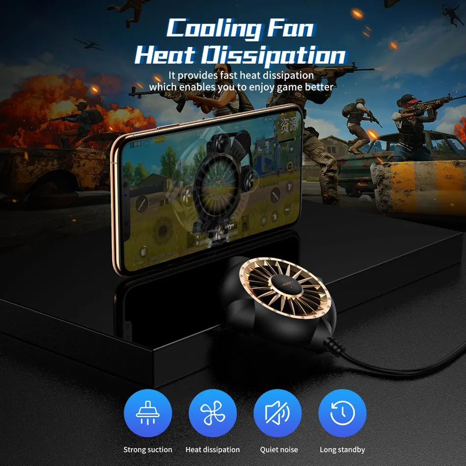 ROCK Mobile Phone Cooler Cellphone Gaming Cooling Fan with Suction Cup for iPhone Samsung Portable Mobile Heat Sink Cooler Fan
