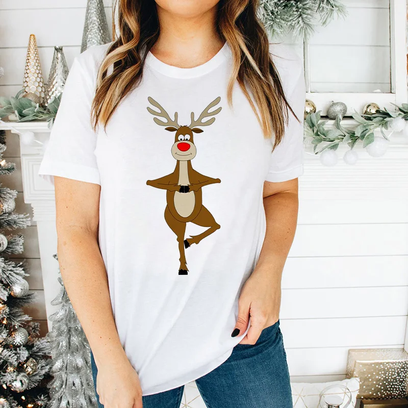 

Graphic T-Shirt Women Animal Deer 90s Trend Christmas Female T shirt Clothes Short Sleeve Fashion Tees Cartoon Female Tshirt