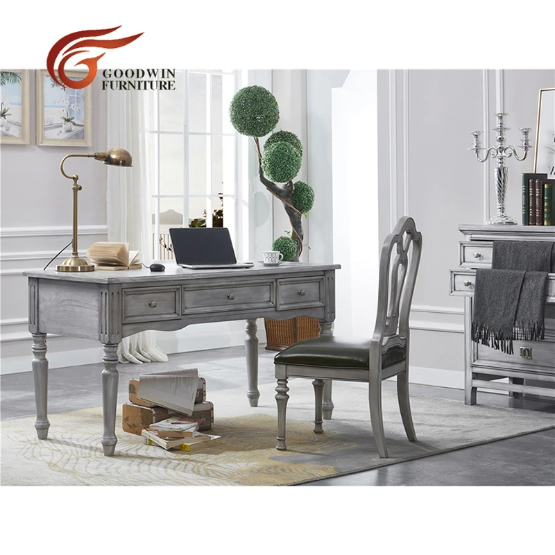 

Solid wood grey color study desk and chair set classroom table WA513