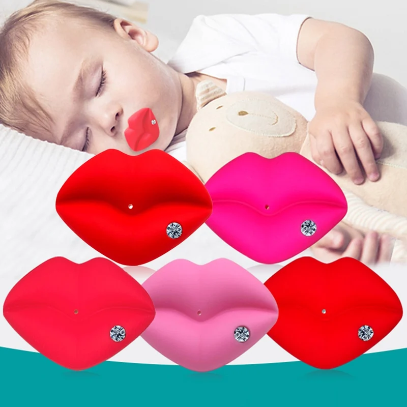 Baby Pacifier Nipples Rhinestone Dummy Red Kiss Lips Dental-Care Funny Silicone