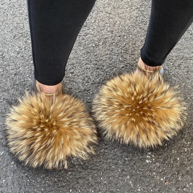 Women's Slippers Summer Sandals Real Fox Fur Slides Fluffy Flip Flops Silk  Furry Fur Slippers Indoor Fashion Shoes Flat Heels - AliExpress