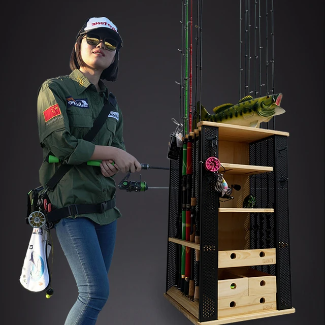 Roylvan 360° Rotating Fishing Rod Stand | Holds 16 Rods & Gear | Garage Storage Organizer