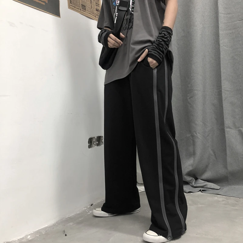 

2020 Summer Korea Ins Harajuku Style Dark Retro Loose Female Pants Straight Wide Leg Pants Men And Women Zipper Trousers Tide