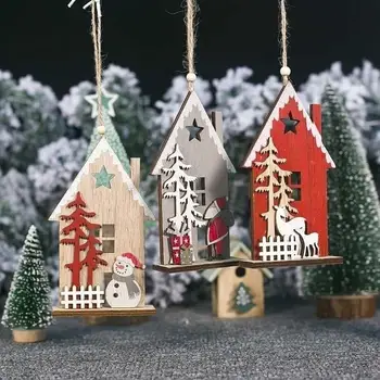 

Christmas Tree Ornaments House Party Creation Christmas Decoration Christmas Tree Pendant Wood Indoor Xmas Hanging Cabin Gifts