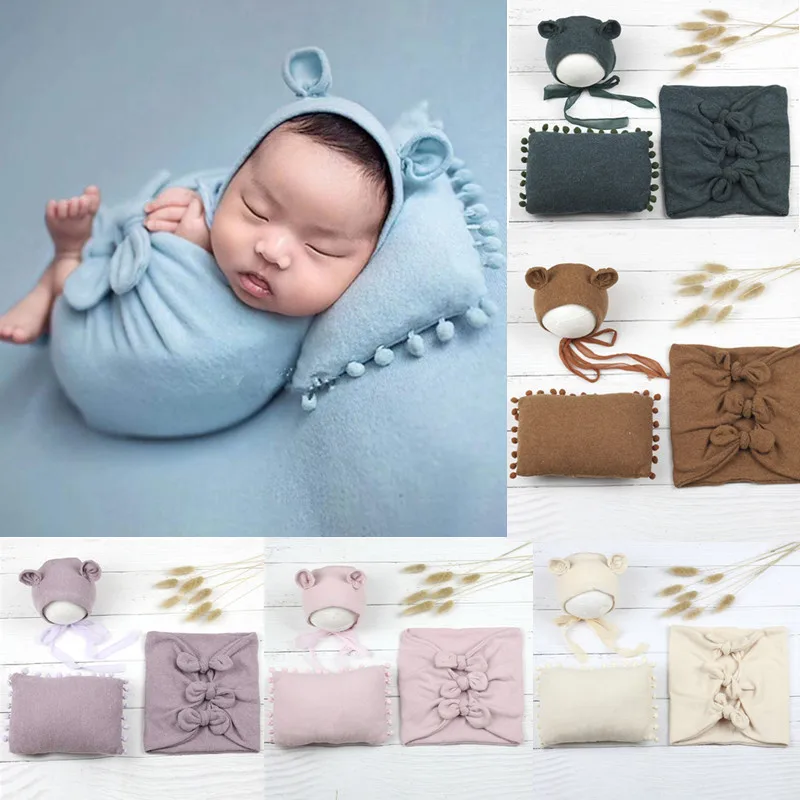 Newborn Baby Kids Cocoon Swaddle Wrap Towels Blanket Hat Photography Props Set 