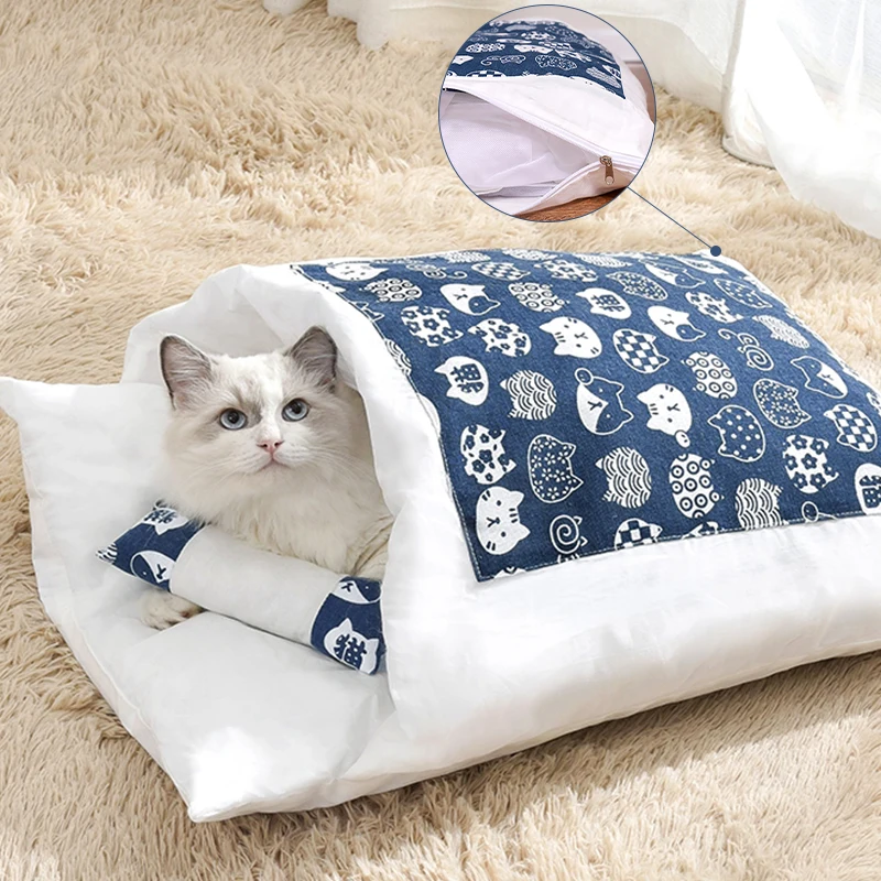 Cat-Sleeping-Bag Cushion Pillow Bed House Removable Cat-Bed Cats Nest Pet-Dog Japanese