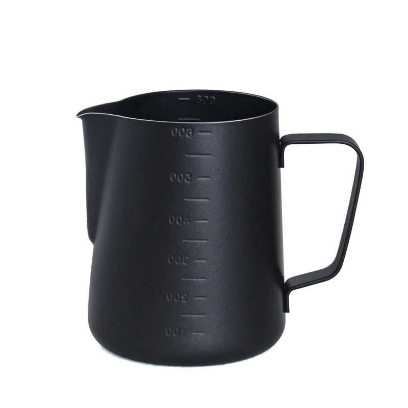 Espresso Milk Frothing Pitcher with Measurement, Stainless Steel Creamer Macchiato Cappuccino Latte Art Making Pitcher Cups - Цвет: Black - 600ML